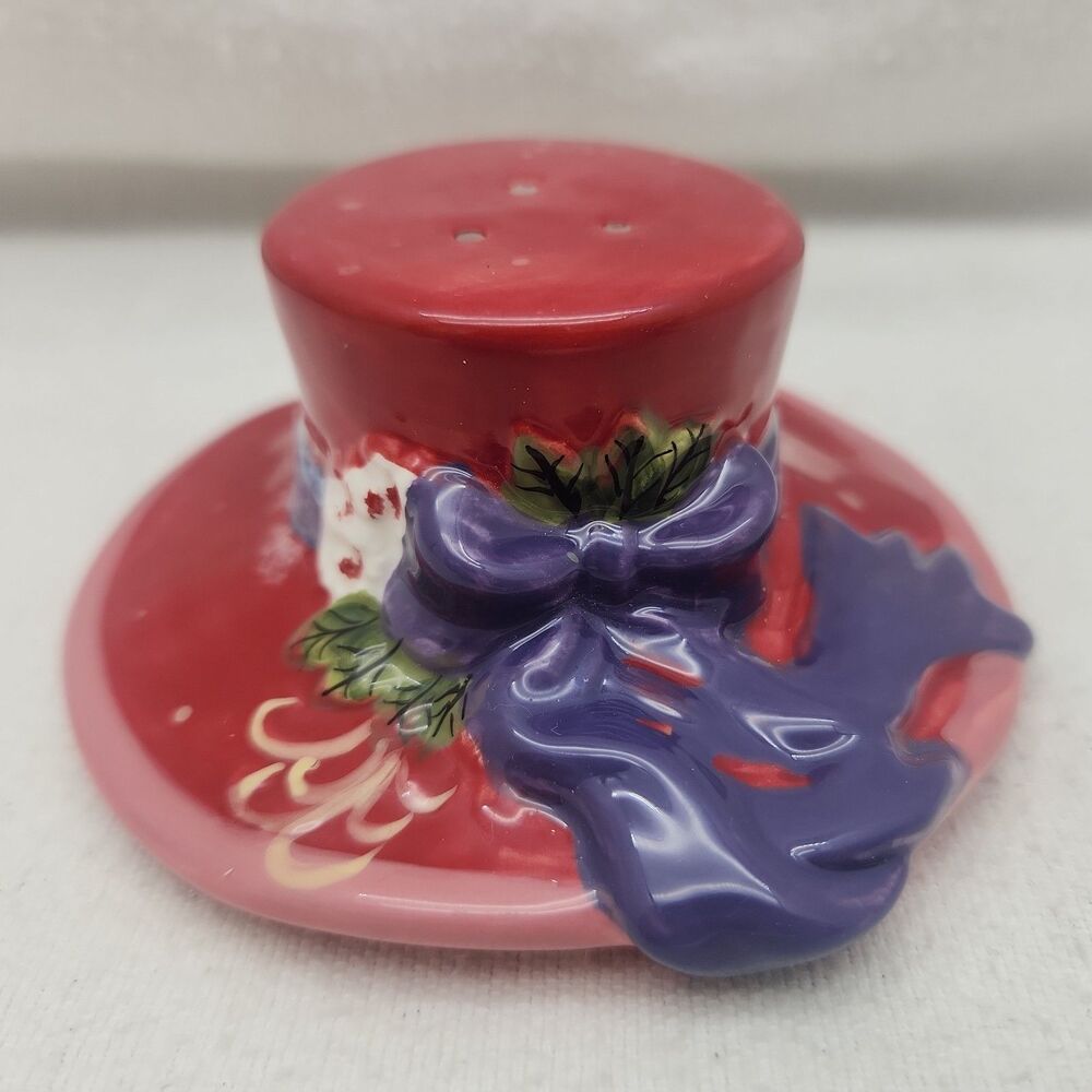 Salt Shaker Hat Red Purple Bow High Society Ceramic  CIC Certified International